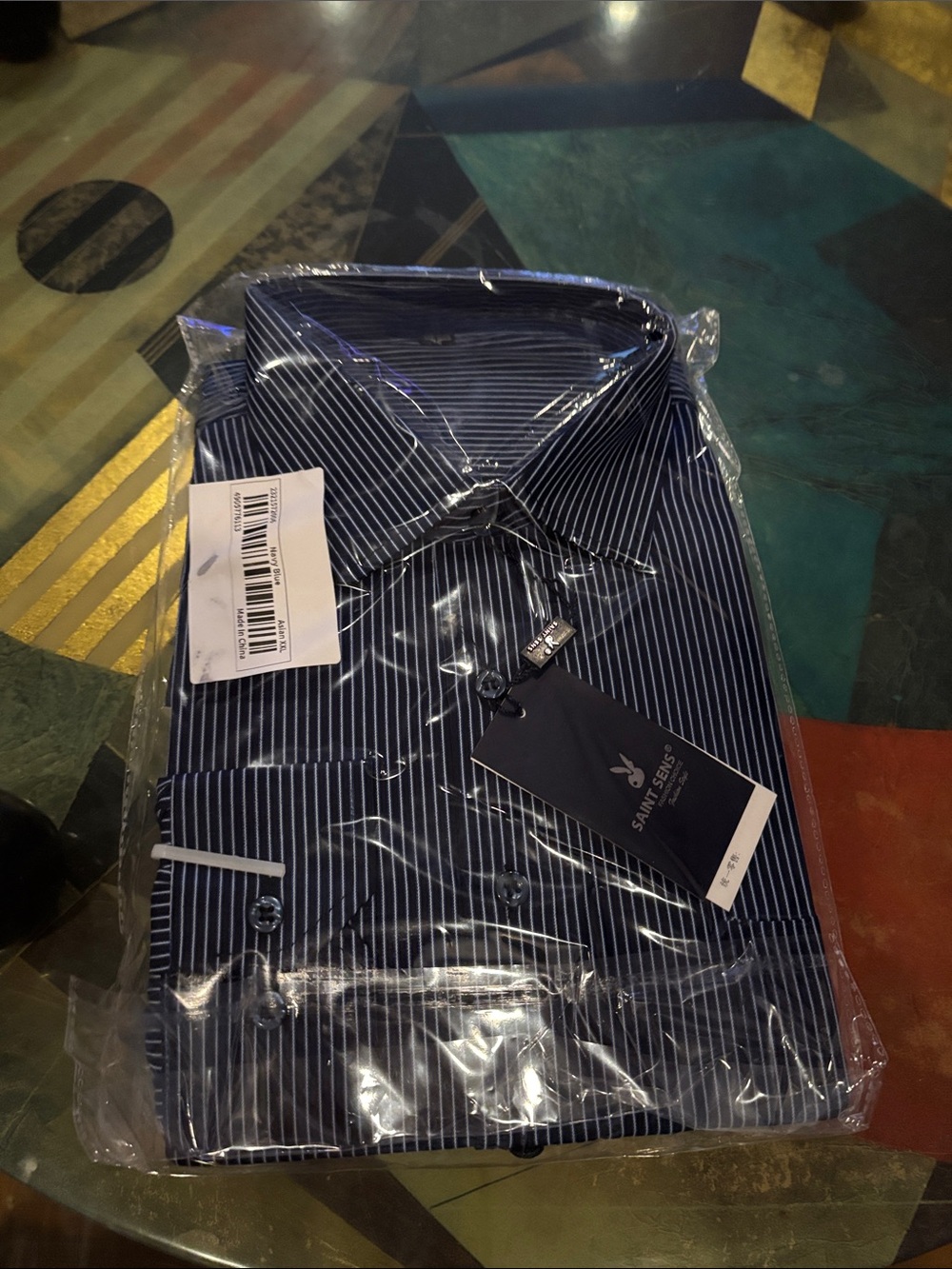 Men's Navy Pinstripe Dress Shirt Asian xxl size